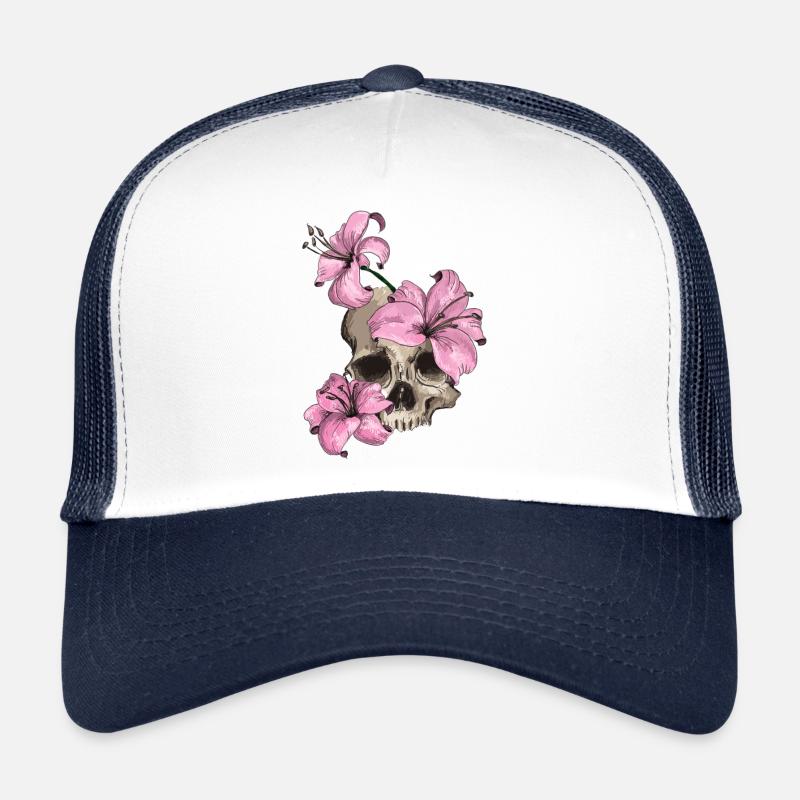 Skull with lilies Trucker Cap