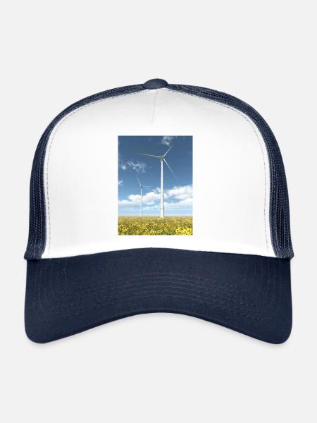 Wind turbines with sunflowers - Trucker Cap - white/navy - Front