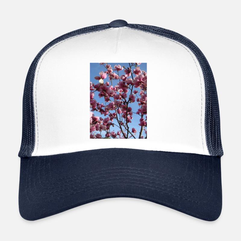 Branches de magnolia rose au printemps - Casquette trucker  - blanc/marine