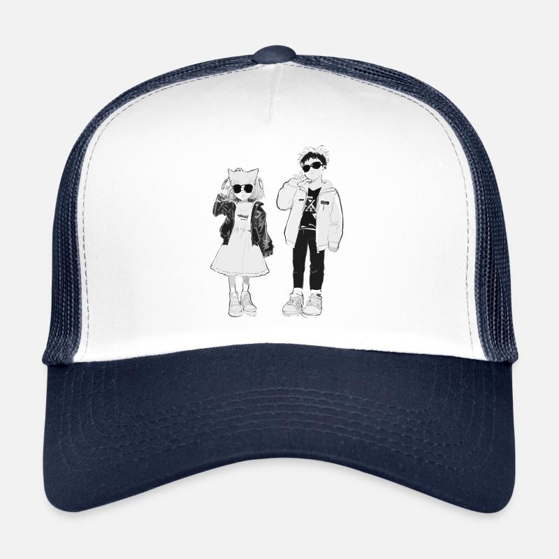 Japanische Coolness in Schwarz-Weiß - Trucker Cap - Weiß/Navy