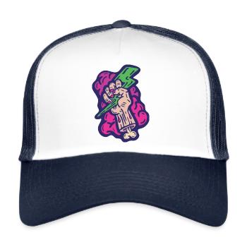 Hand Grabbing Green Lightning on Pink Puffy Cloud - Trucker Cap - white/navy - Front