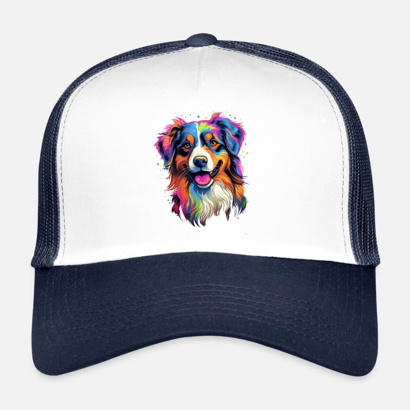 Australian Shepherd - bunter Hund - Trucker Cap - Weiß/Navy