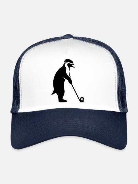 Penguin Playing Golf Cartoon Golfer Funny - Trucker Cap - white/navy - Front