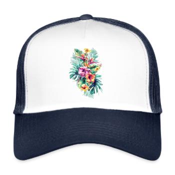 Hawaii Blumen design - Trucker Cap - Weiß/Navy - Vorne