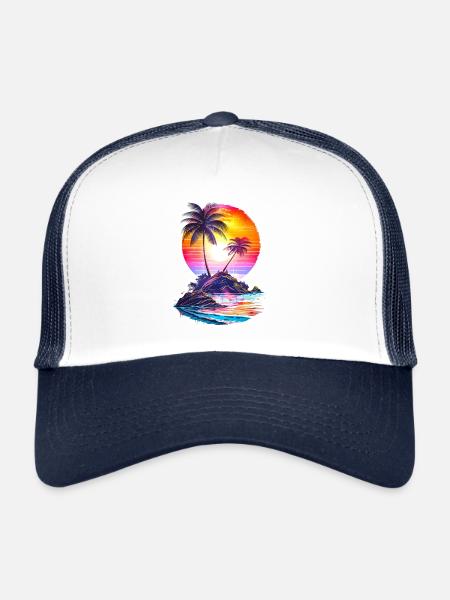 Île de vacances - Casquette trucker  - blanc/marine - Devant