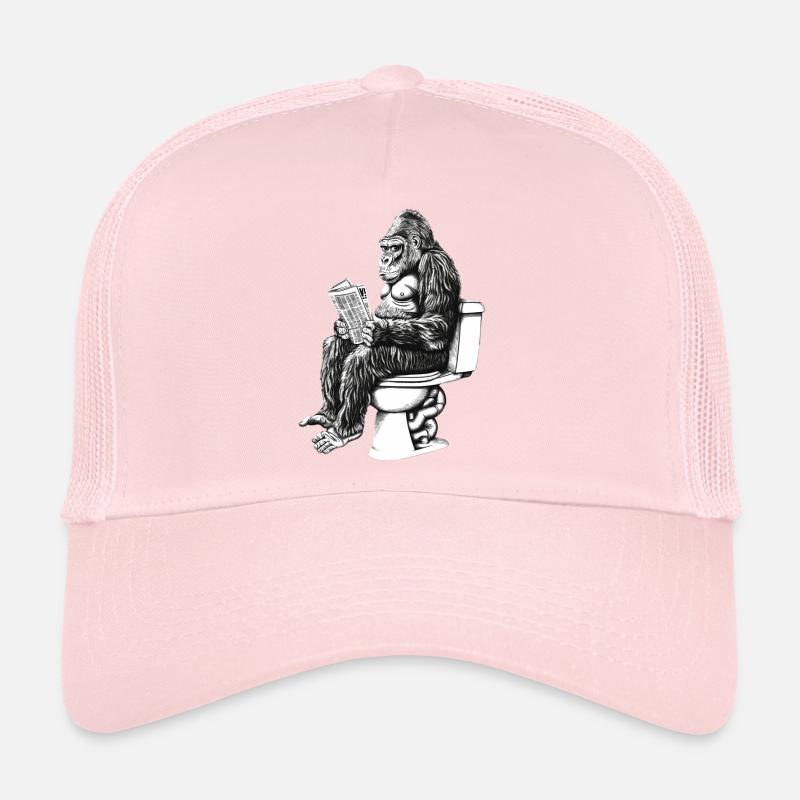 Gorilla enjoys reading on toilet Trucker Cap