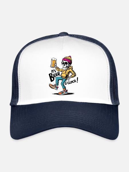 Beer O’Clock Drôle de squelette - Casquette trucker  - blanc/marine - Devant