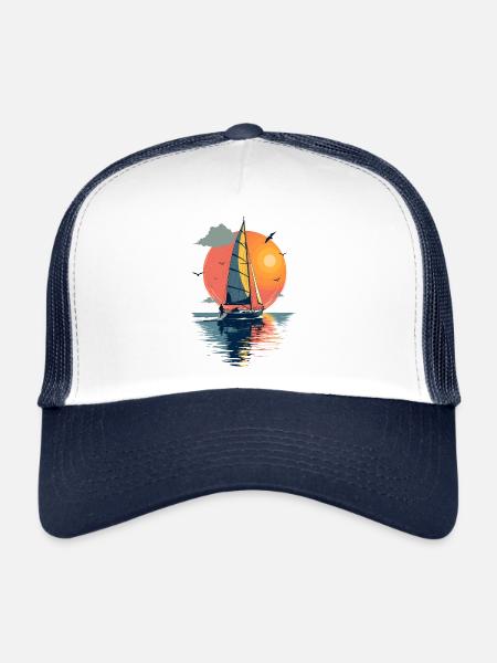 Segelboot vor Sonnenuntergang - Trucker Cap - Weiß/Navy - Vorne