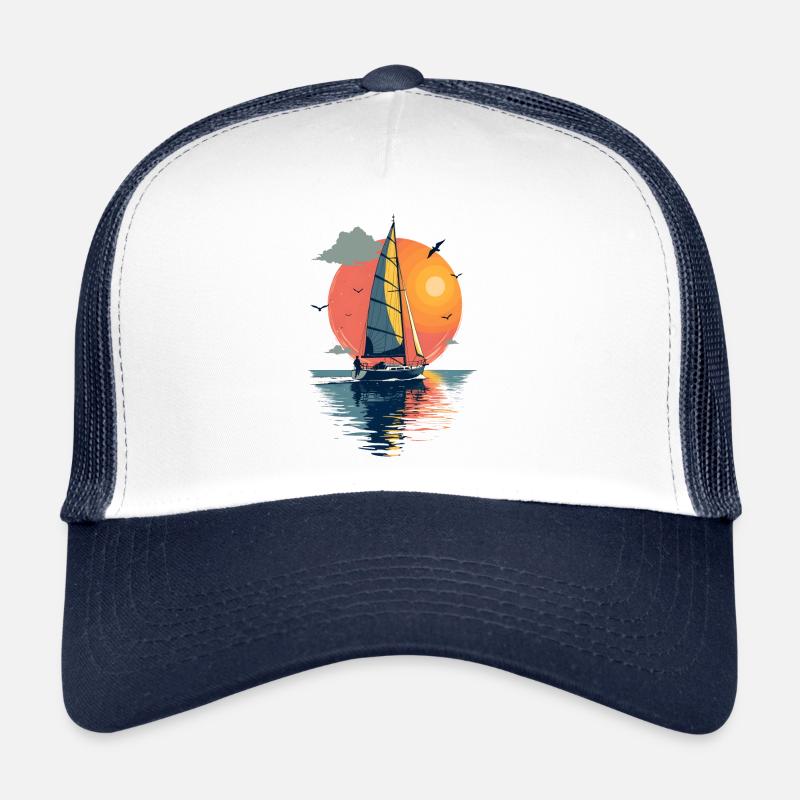 Voilier avant le coucher du soleil Casquette trucker 