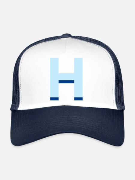 Lettre h bleu pop et moderne - Casquette trucker  - blanc/marine - Devant