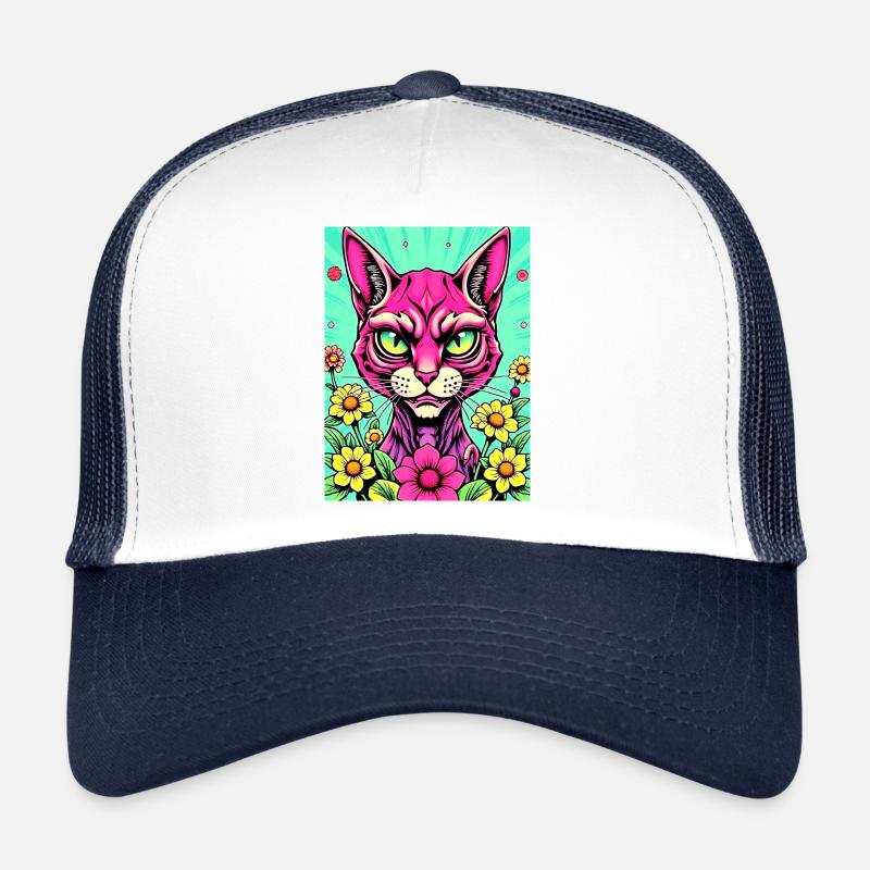 Pop-Katze 1 - Trucker Cap - Weiß/Navy