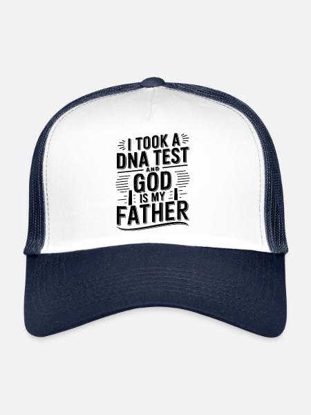 Test ADN fait, Dieu est mon père ! Chrétien - Casquette trucker  - blanc/marine - Devant