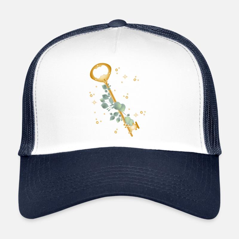 Golden Key with Eucalyptus Branch Motif Trucker Cap