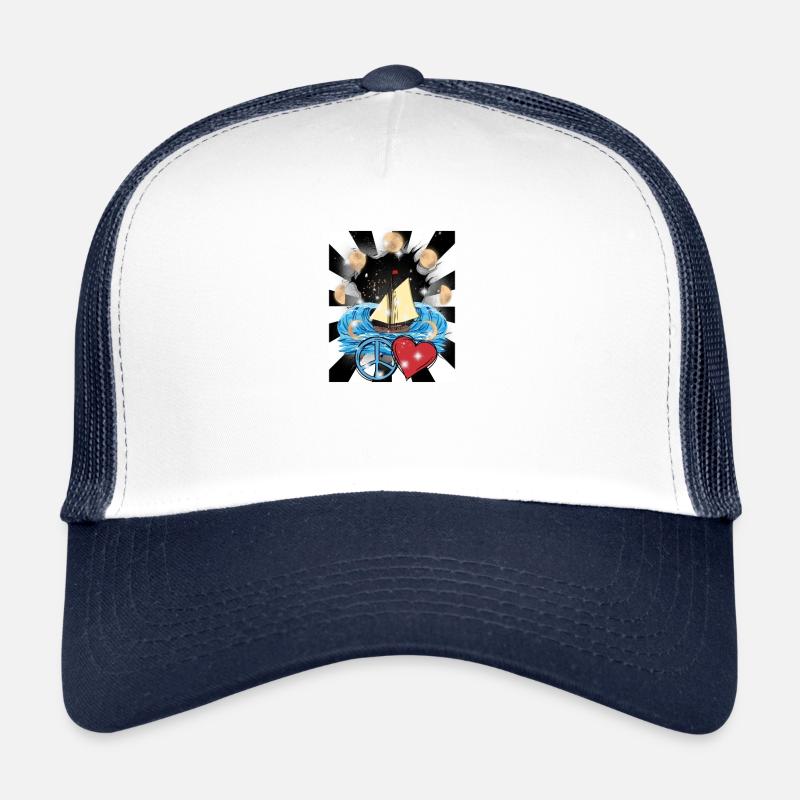 Maritime Retro Sailing Ship Peace Heart Hearts Trucker Cap