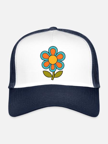 70s flower pattern retro flowerpower - Trucker Cap - white/navy - Front