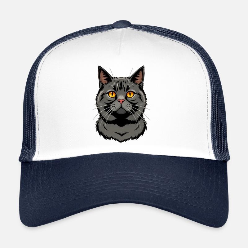 schwarze Katze britisch Kurzhaar - Trucker Cap - Weiß/Navy