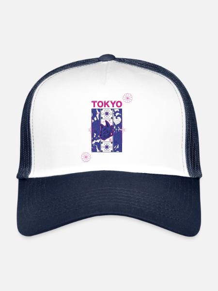 Tokyo Neon Kitsune design - Trucker Cap - white/navy - Front