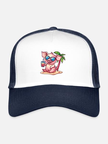 Palmier d’été de l’île aux cochons - Casquette trucker  - blanc/marine - Devant