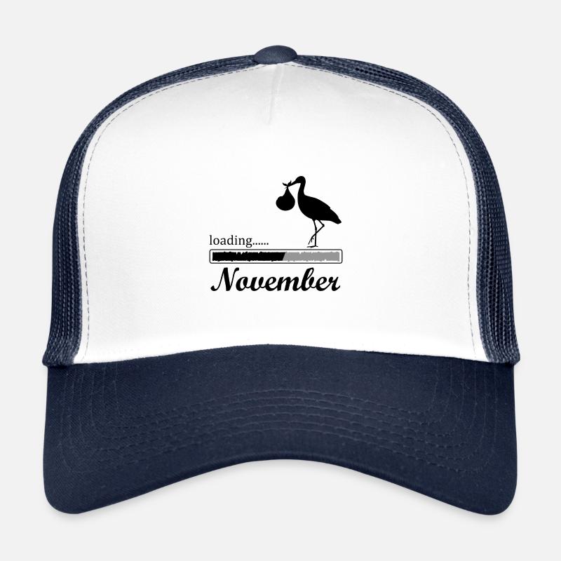 Bébé arrive en novembre grossesse de cigogne - Casquette trucker  - blanc/marine