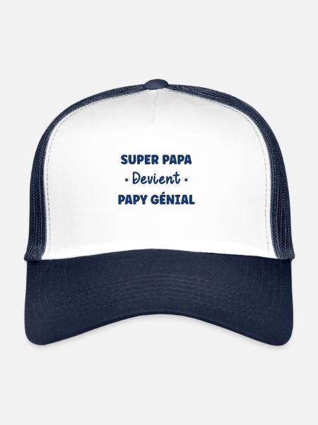 Super papa devient papy génial - Casquette trucker  - blanc/marine - Devant