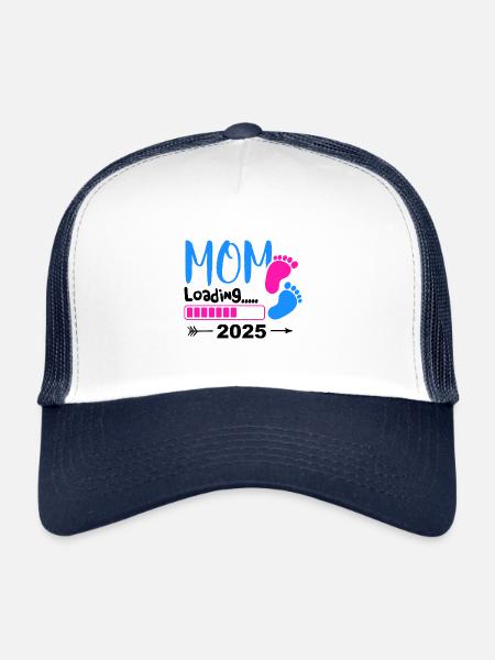 Maman 2025 chargement, je vais être maman en 2025 - Casquette trucker  - blanc/marine - Devant