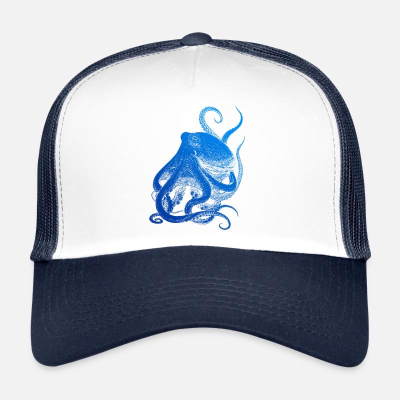 Octopus Tattoo - Tauchen Taucher Diver Dive - Trucker Cap - Weiß/Navy