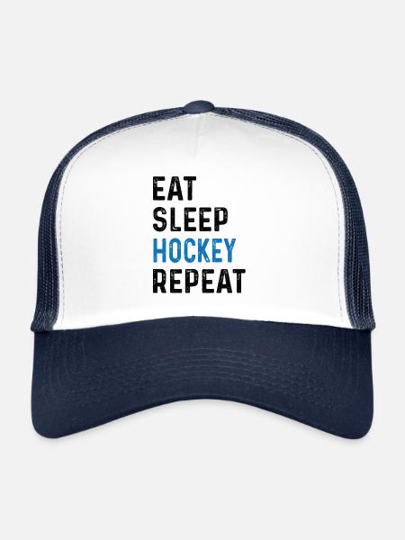 Eat Sleep Hockey Repeat Shirt Team Sport - Trucker Cap - white/navy - Front