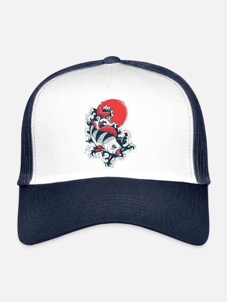 Pere sur japonais - Pêchershirt - Casquette trucker  - blanc/marine - Devant