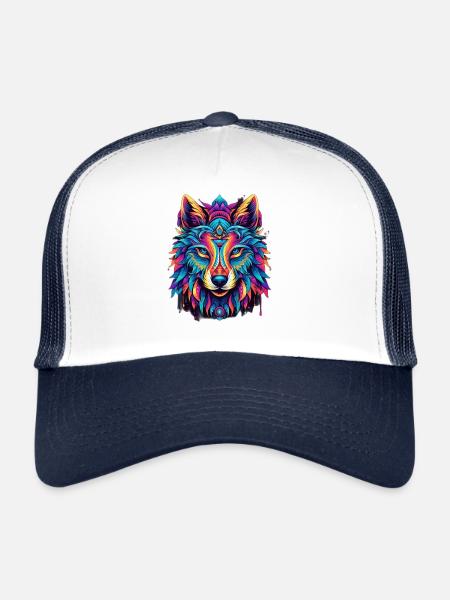 Kaleidoscopic Wolf Circle - Trucker Cap - white/navy - Front