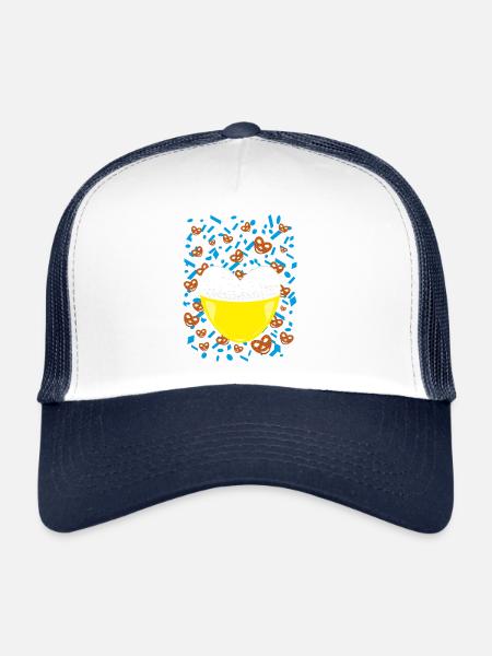 Volksfest Motiv mit Herz, Bier und Brezel. - Trucker Cap - Weiß/Navy - Vorne