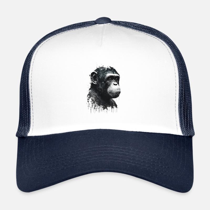 Schimpansen Affe Porträt - Trucker Cap - Weiß/Navy