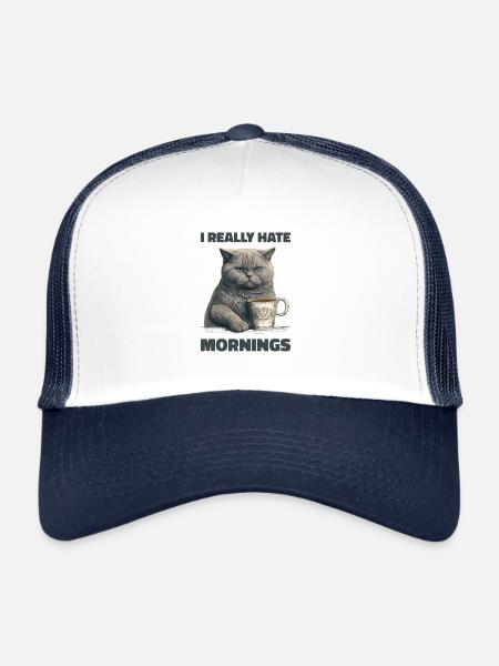 I Really hate Mornings Cat - Trucker Cap - Weiß/Navy - Vorne