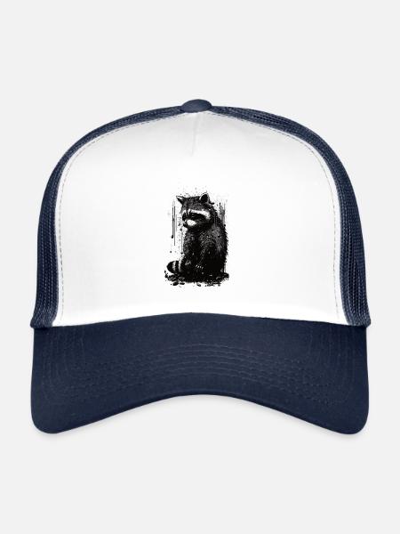 Raccoon White & Black Stencil - Trucker Cap - white/navy - Front