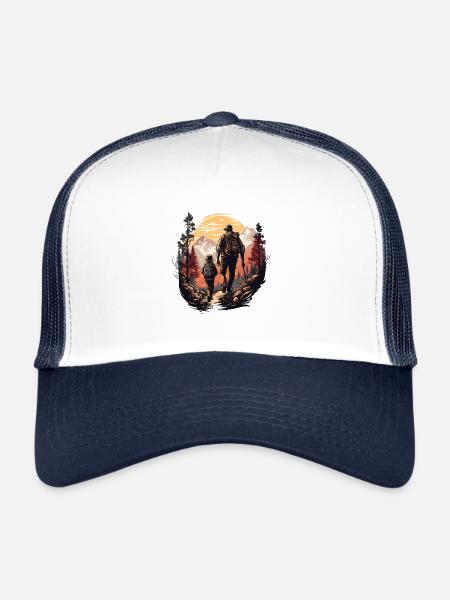 Fête des pères randonnée et camping - Casquette trucker  - blanc/marine - Devant