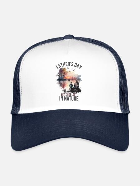 Fête des pères randonnée et camping - Casquette trucker  - blanc/marine - Devant