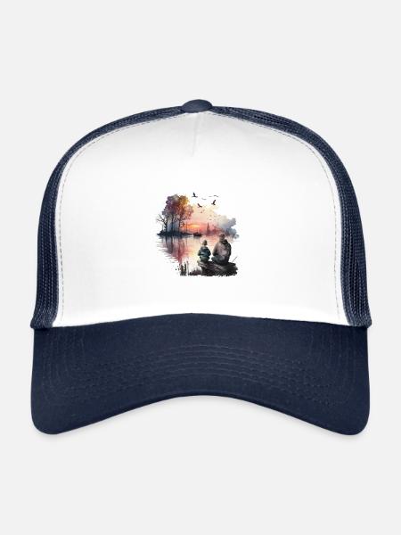Fête des pères randonnée, camping et pêche - Casquette trucker  - blanc/marine - Devant