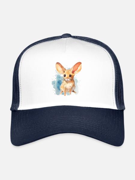 Watercolor Jerboa - Colorful desert rodent art - Trucker Cap - white/navy - Front