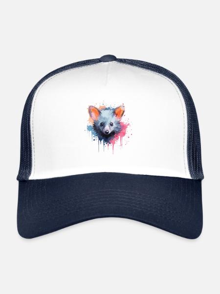 Lémurien aquarelle – Faune fascinante - Casquette trucker  - blanc/marine - Devant