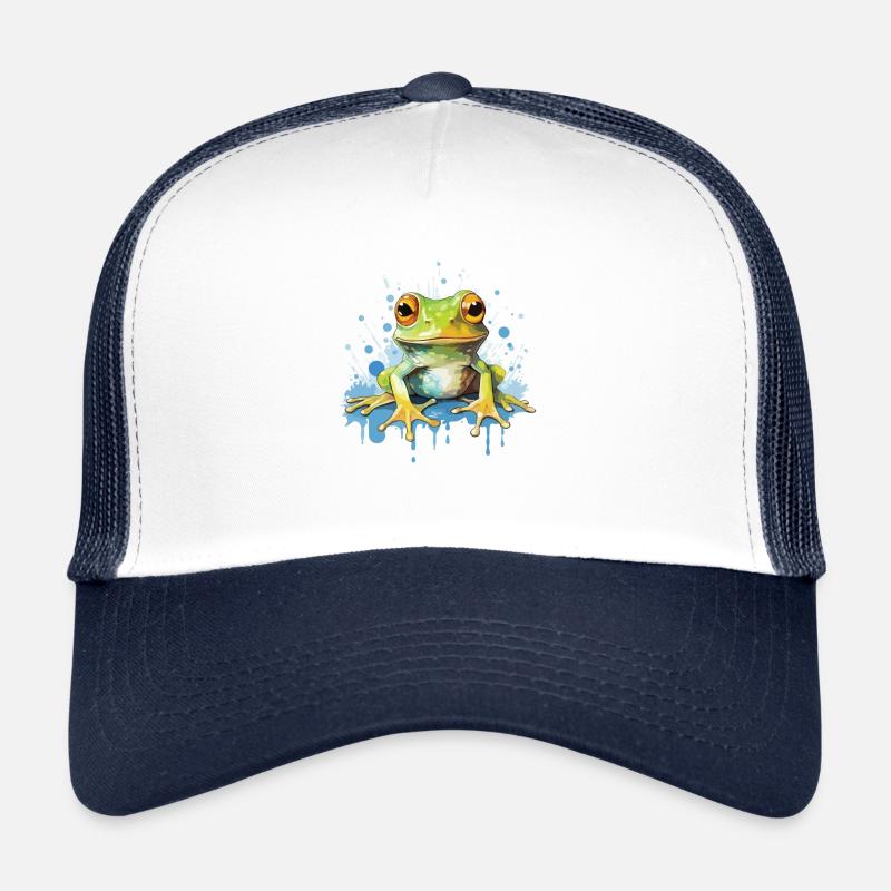 Colorful Art - Cute & Wild Frog Design - Trucker Cap - white/navy