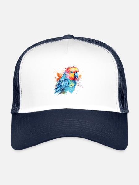 Cute budgie watercolor art - Trucker Cap - white/navy - Front
