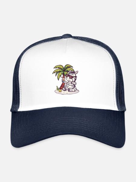 Palmier d’été de l’île Zebra - Casquette trucker  - blanc/marine - Devant