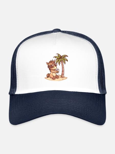 Palmier d’été de l’île aux chevaux - Casquette trucker  - blanc/marine - Devant