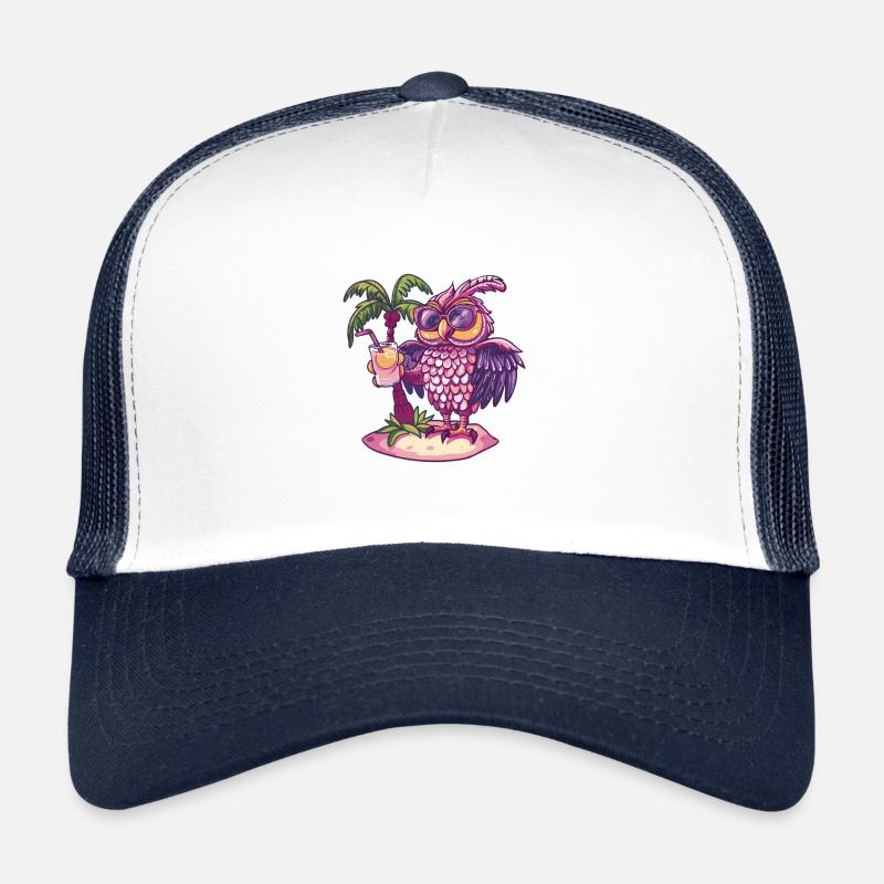 Eule Insel Sommer Palme - Trucker Cap - Weiß/Navy