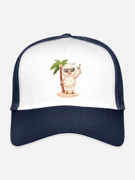 Alpaca Llama Summer Holiday - Trucker Cap - white/navy - Front