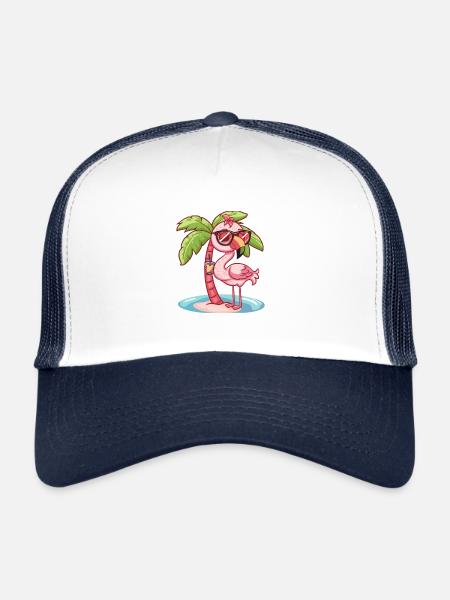 Palmier d’été de l’île Flamingo - Casquette trucker  - blanc/marine - Devant