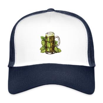 Bierglas Hopfen - Trucker Cap - Weiß/Navy - Vorne
