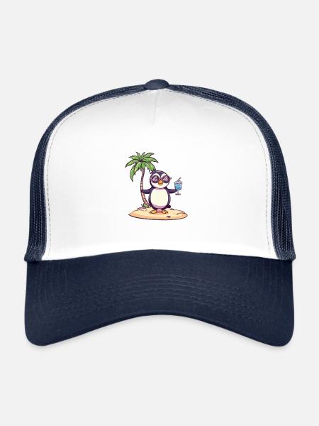 Penguin Summer Beach Comic - Trucker Cap - white/navy - Front