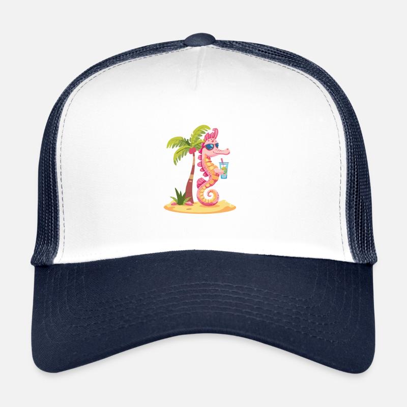Seepferd Sommer Strand Comic - Trucker Cap - Weiß/Navy