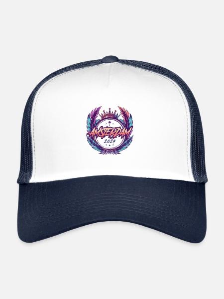 Armoiries d’Amsterdam 2024 - Casquette trucker  - blanc/marine - Devant