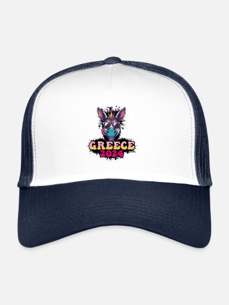 Grèce 2024 Âne de fête - Casquette trucker  - blanc/marine - Devant